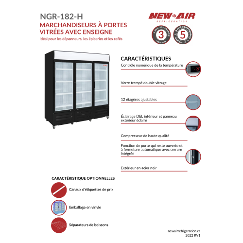 NEW AIR NGR-182-H Commercial 78" Triple Sliding Glass Door Merchandiser Refrigerator - Ideal for Convenience Stores, Front of House, Grocery Store,