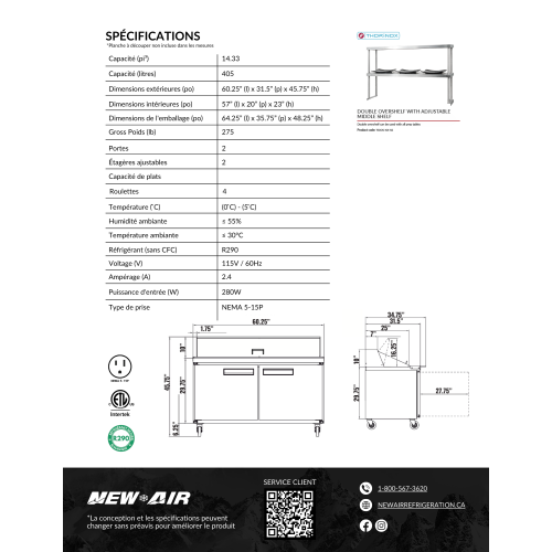 NEW AIR NPT-060-MSA Commercial 60" Mega Top Double Door Salad/Sandwich Prep Table - Ideal for Restaurants, Cafeterias & Food Processing Spaces