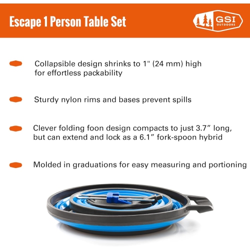 GSI Outdoors Escape 1 Person Table Set Camp, Backpacking with Collapsible Bowl