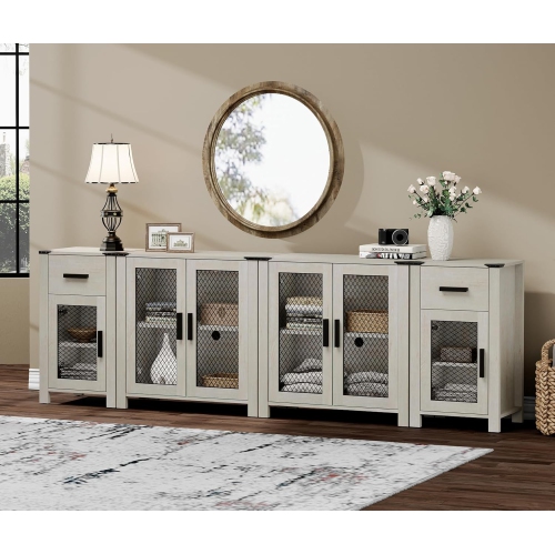 WAMPAT TV Stand Set with Drawers for ups to 100 inch TV,Storage Cabinets with Adjustable Shelf, Media TV Console Table with 4 Mesh Door for Dining,