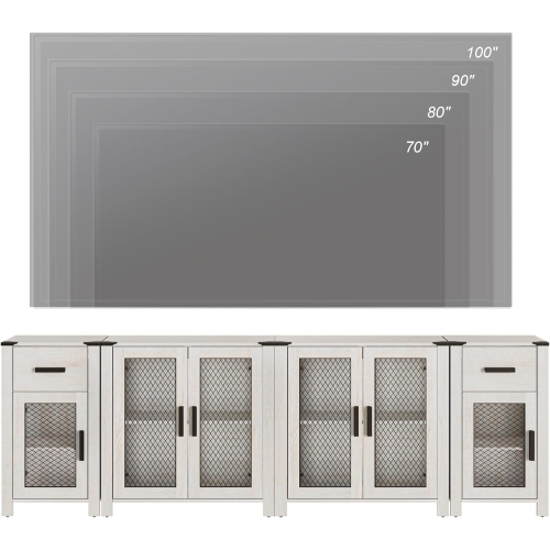 WAMPAT TV Stand Set with Drawers for ups to 100 inch TV,Storage Cabinets with Adjustable Shelf, Media TV Console Table with 4 Mesh Door for Dining,