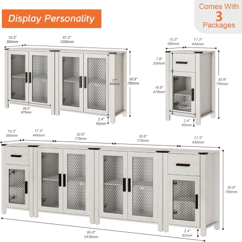 WAMPAT TV Stand Set with Drawers for ups to 100 inch TV,Storage Cabinets with Adjustable Shelf, Media TV Console Table with 4 Mesh Door for Dining,