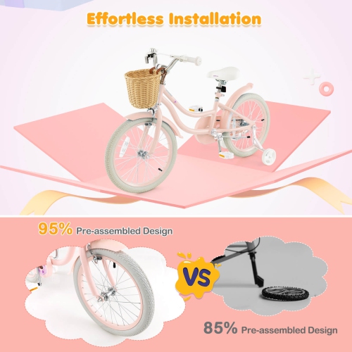 Costway 18" Kid's Bike with Training Wheels Adjustable Handlebar Seat Handbrake