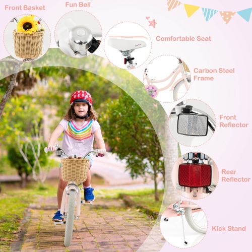 Costway 18" Kid's Bike with Training Wheels Adjustable Handlebar Seat Handbrake