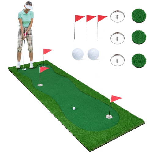 Tapis d'entraînement de golf professionnel vert de 10 x 3,3 pi avec 2 balles de golf de Costway