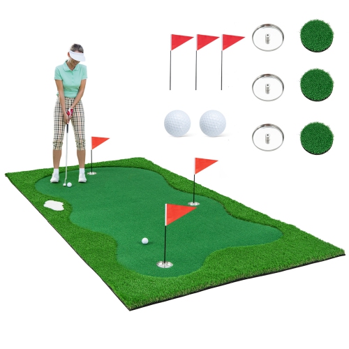 Tapis d'entraînement de golf professionnel vert de 10 x 5 pi avec 2 balles de golf de Costway