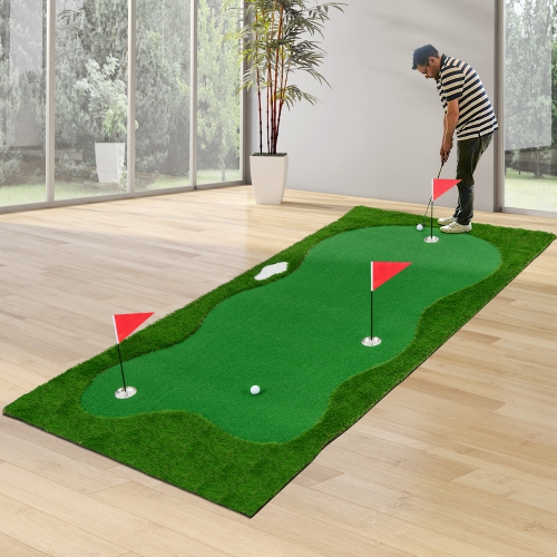 Tapis d'entraînement de golf professionnel vert de 10 x 5 pi avec 2 balles de golf de Costway