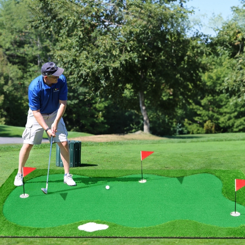 Tapis d'entraînement de golf professionnel vert de 10 x 5 pi avec 2 balles de golf de Costway