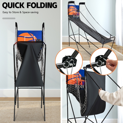 Costway Foldable Single Shot Basketball Arcade Game W/Electronic Scorer 3 Basketballs