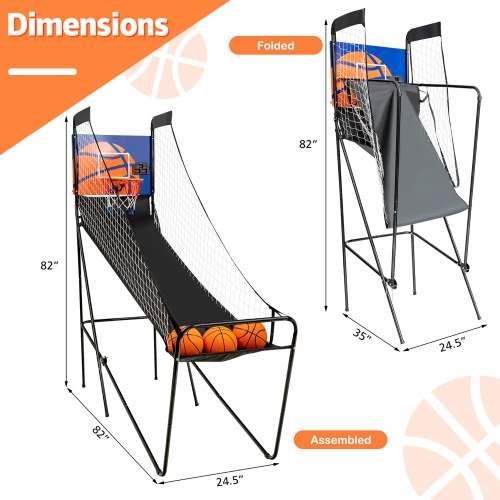 Costway Foldable Single Shot Basketball Arcade Game W/Electronic Scorer 3 Basketballs