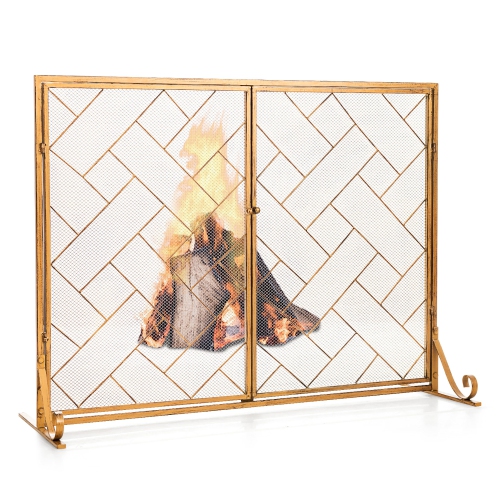 2-Panel Fireplace Screen w/ Double Door Fire Spark Guard Safety Fence