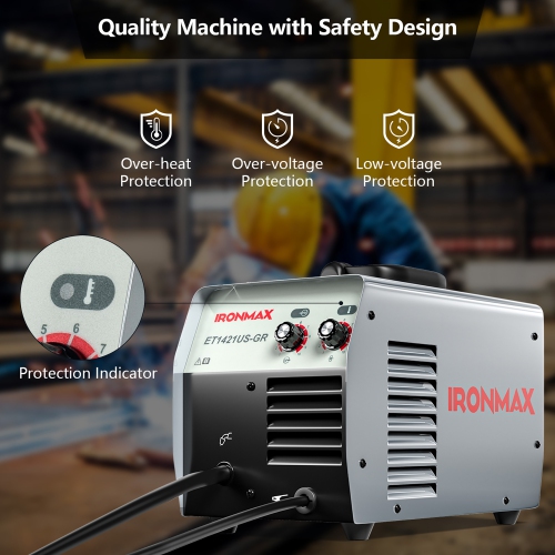Soudage au gaz IRONMAX MIG par soudage par noyau de flux sans gaz, usinage, IGBT avec pistolet de soudage et serre-joint 120 V
