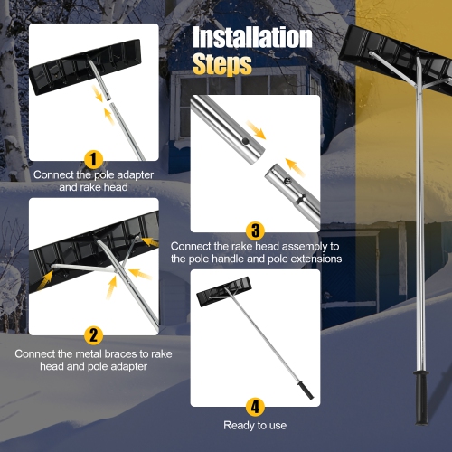 Costway 20FT Adjustable Snow Roof Rake W/ 25" Spacious Blade 4 Ex tending Poles