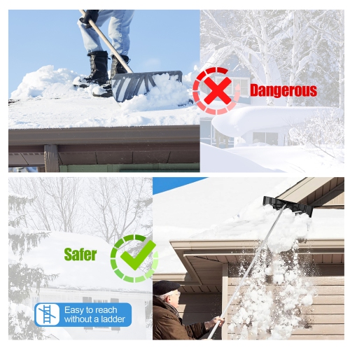 Costway 20FT Adjustable Snow Roof Rake W/ 25" Spacious Blade 4 Ex tending Poles