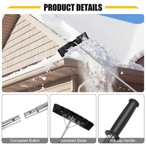 Costway 20FT Adjustable Snow Roof Rake W/ 25" Spacious Blade 4 Ex tending Poles