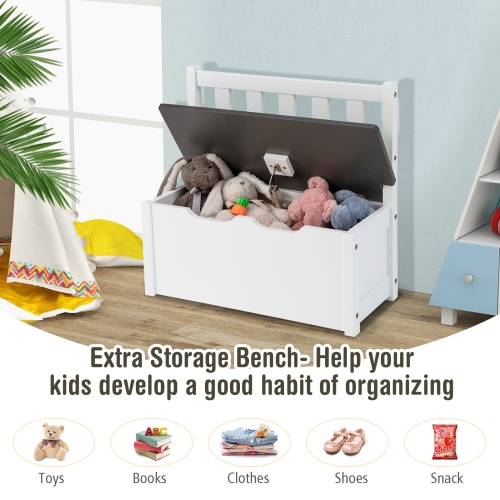 Costway 4 PCS Kids Wooden Activity Table & Chairs Set w/Storage Bench Study Desk