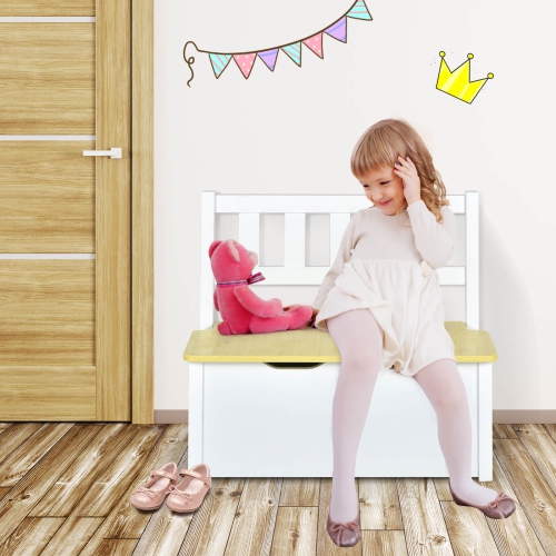 Costway 4 PCS Kids Wooden Activity Table & Chairs Set w/Storage Bench Study Desk