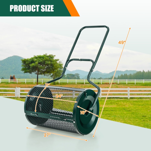 Costway 27" Compost Spreader Peat Moss Lawn Care Manure Spreader Metal Roller with Handle