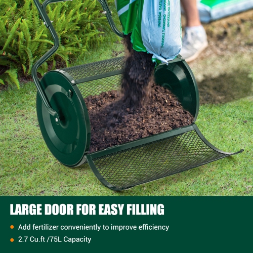 Costway 27" Compost Spreader Peat Moss Lawn Care Manure Spreader Metal Roller with Handle