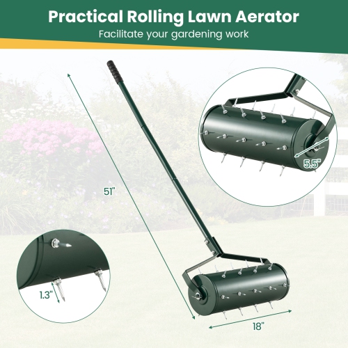 Costway 18" Manual Lawn Aerator Heavy Duty Rolling Push Grass Aeration Tool with Handle Green