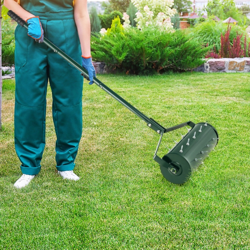 Costway 18" Manual Lawn Aerator Heavy Duty Rolling Push Grass Aeration Tool with Handle Green