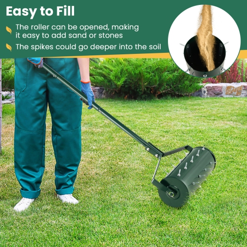 Costway 18" Manual Lawn Aerator Heavy Duty Rolling Push Grass Aeration Tool with Handle Green