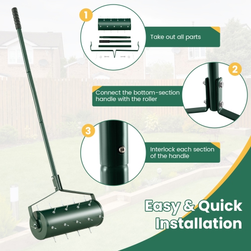 Costway 18" Manual Lawn Aerator Heavy Duty Rolling Push Grass Aeration Tool with Handle Green