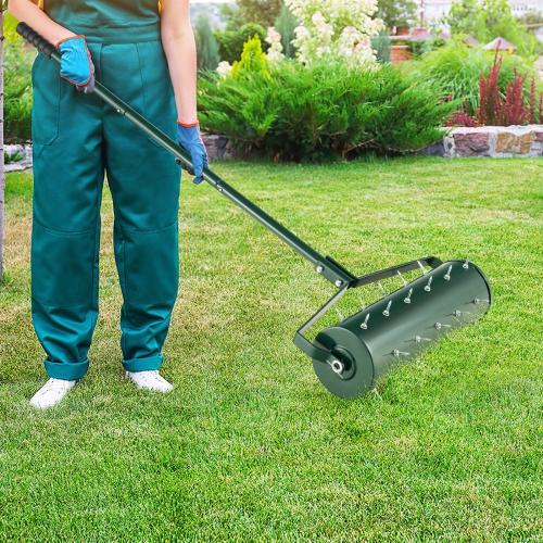 Costway 21" Manual Lawn Aerator Heavy Duty Rolling Push Grass Aeration Tool with Handle Green