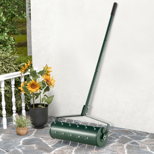 Costway 21" Manual Lawn Aerator Heavy Duty Rolling Push Grass Aeration Tool with Handle Green