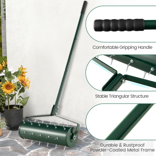 Costway 21" Manual Lawn Aerator Heavy Duty Rolling Push Grass Aeration Tool with Handle Green