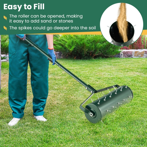 Costway 21" Manual Lawn Aerator Heavy Duty Rolling Push Grass Aeration Tool with Handle Green