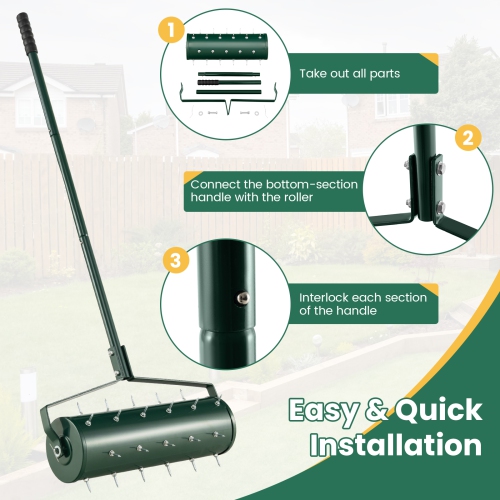 Costway 21" Manual Lawn Aerator Heavy Duty Rolling Push Grass Aeration Tool with Handle Green