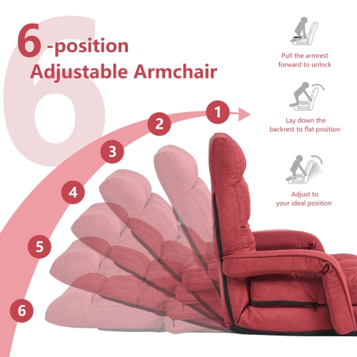 Fauteuil pliant de Costway avec dossier réglable à 6 positions et coussin lombaire