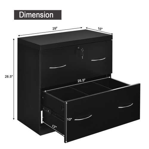 Costway 2-Drawer File Cabinet w/Lock, Hinging Bar Letter & Legal Size Black