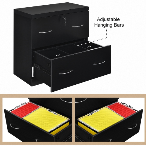 Costway 2-Drawer File Cabinet w/Lock, Hinging Bar Letter & Legal Size Black