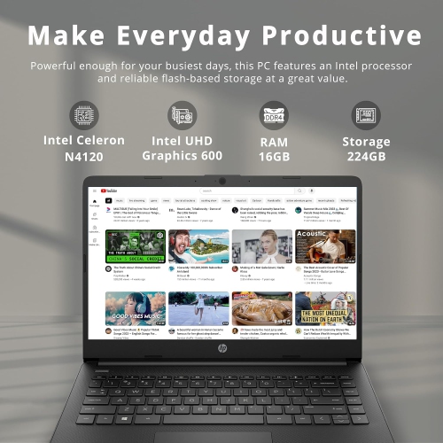 HP Stream 14" HD Lightweight Laptop, Intel Celeron N4120, 224GB Storage(64GB eMMC + 160GB Docking Station), 16GB RAM, Intel UHD Graphics, HD Webcam,