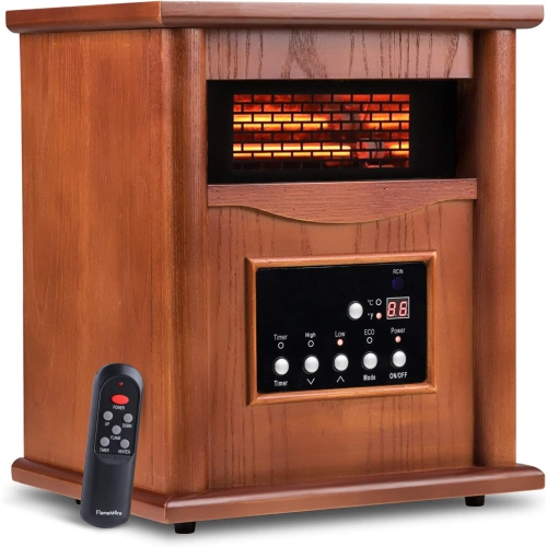 Nordic Hygge 1500-Watt Portable Wood Electric Quartz Space Heater with Remote Control Thermostat Energy Efficient for Inside Use