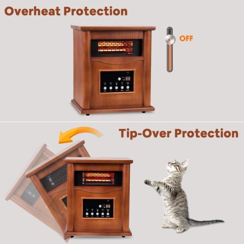 Nordic Hygge 1500-Watt Portable Wood Electric Quartz Space Heater with Remote Control Thermostat Energy Efficient for Inside Use