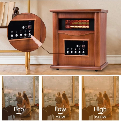 Nordic Hygge 1500-Watt Portable Wood Electric Quartz Space Heater with Remote Control Thermostat Energy Efficient for Inside Use