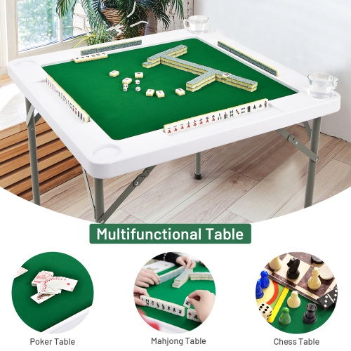 Goplus 35" 4-Player Mahjong Card Game Portable Folding Table w/Cup & Coin Holder