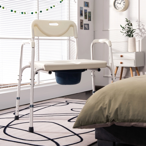 Costway 3-in-1 Bedside Commode Portable Toilet w/ Adjustable Height & Drop-arm