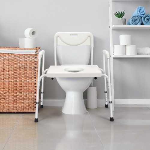 Costway 3-in-1 Bedside Commode Portable Toilet w/ Adjustable Height & Drop-arm