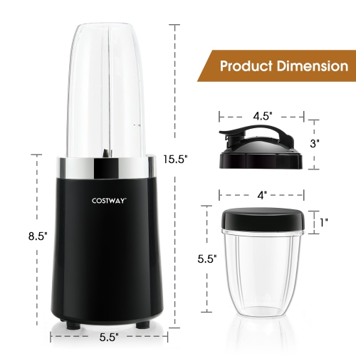 Costway 1000W Portable Blender 6-Blade Smoothie Blender with 12 Oz & 24 Oz Travel Bottle