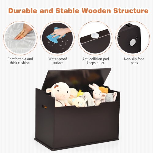 Costway Kids Toy Box Wooden Flip-top Storage Chest Bench W/ Cushion Safety Hinge