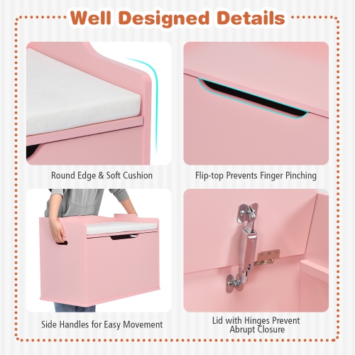 Coffre à jouets à dessus rabattable en bois pour enfants de Costway avec charnière de sécurité coussinée