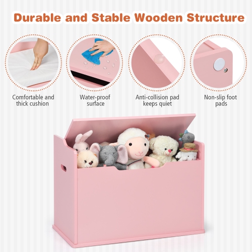 Coffre à jouets à dessus rabattable en bois pour enfants de Costway avec charnière de sécurité coussinée