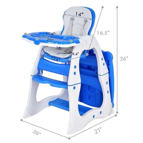 Costway 3 in 1 Baby High Chair Convertible Play Table Booster Toddler Tray
