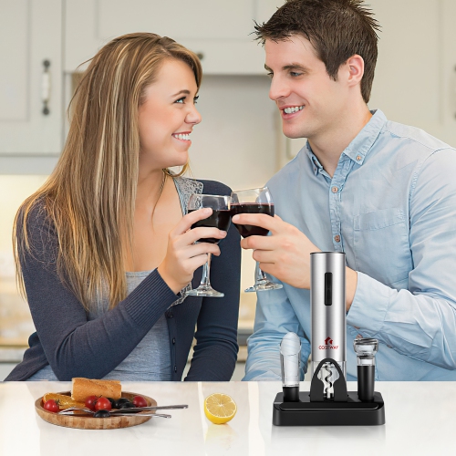 Ensemble avec ouvre-bouteille électrique 6-en-1 de Costway pour tire-bouchon sans fil rechargeable