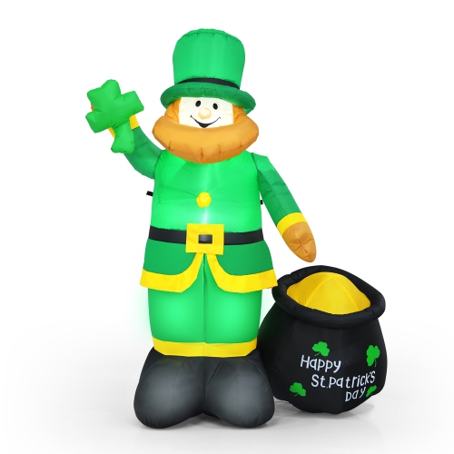 COSTWAY  6Ft St Patrick's Day Inflatable Leprechaun Irish Day Blow Up Lighted Giant Doll