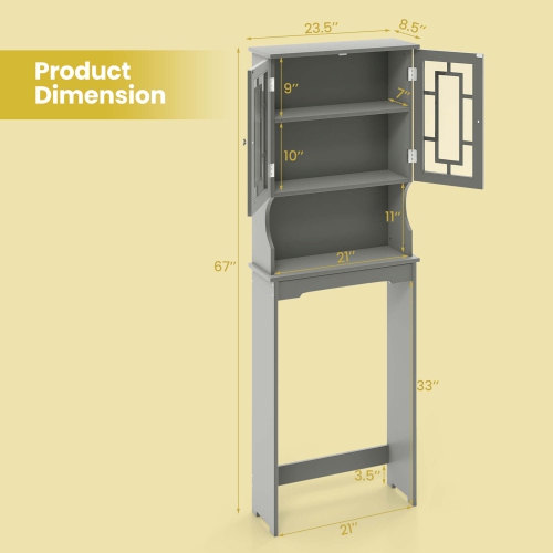 Costway Over the Toilet Bathroom Spacesaver Organizer w/ Adjustable Shelf & Doors Grey